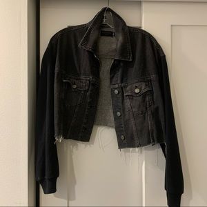 All saints cropped denim jacket with sweatshirt sleeves